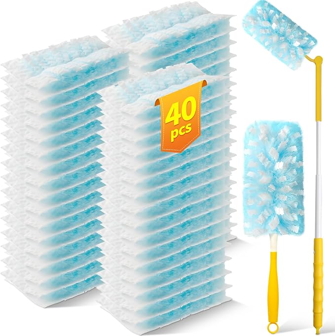 40 Count Duster Refills with 1 Short Handle & 3 ft Extendable Handle, by Unknown