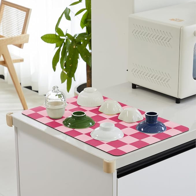 Checkered Dish Drying Mat for Kitchen Counter, Coffee Bar Station Accessories - Image 3