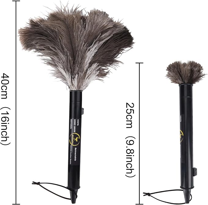 Aldwin Ostrich Feather Duster Retractable 2 Pack, 16 inch Genuine Fluffy - Image 2