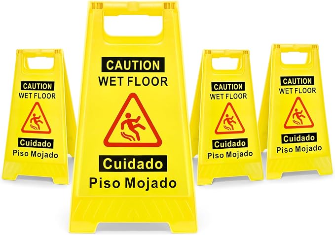 4-Pack Caution Wet Floor Sign, 17.5" Height, Bright Yellow, Double-Sided by Unknown