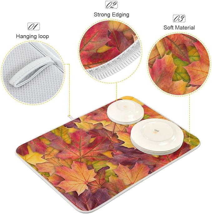 Colorful Autumn Maple Leaves Dish Drying Mat - Image 2