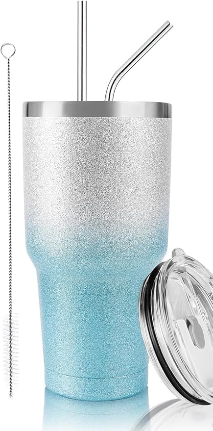 D·S 30 oz Tumbler Blue Glitter Gradient Cup Stainless Steel Double Wall Vacuum by D%C2%B7STUMBLER
