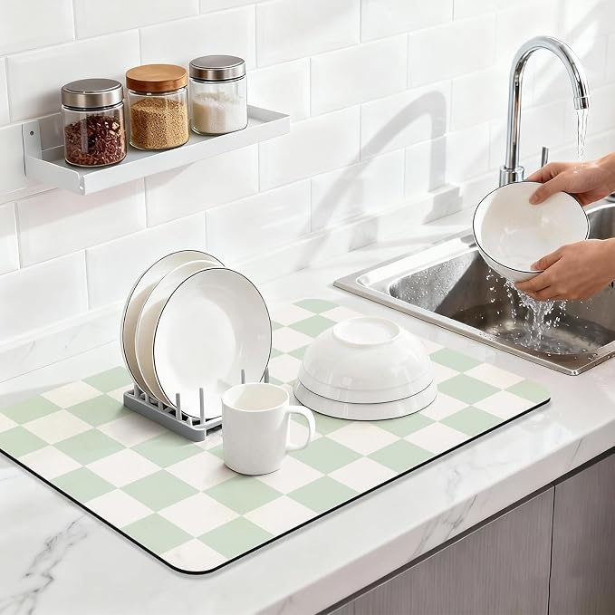 Checkered Dish Drying Mat （Green，24" x 16"） - Image 4
