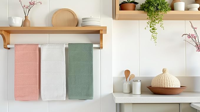 Sage White Light Pink Kitchen Hand Dish Towels: Oversized 28" x 18", 100% - Image 9