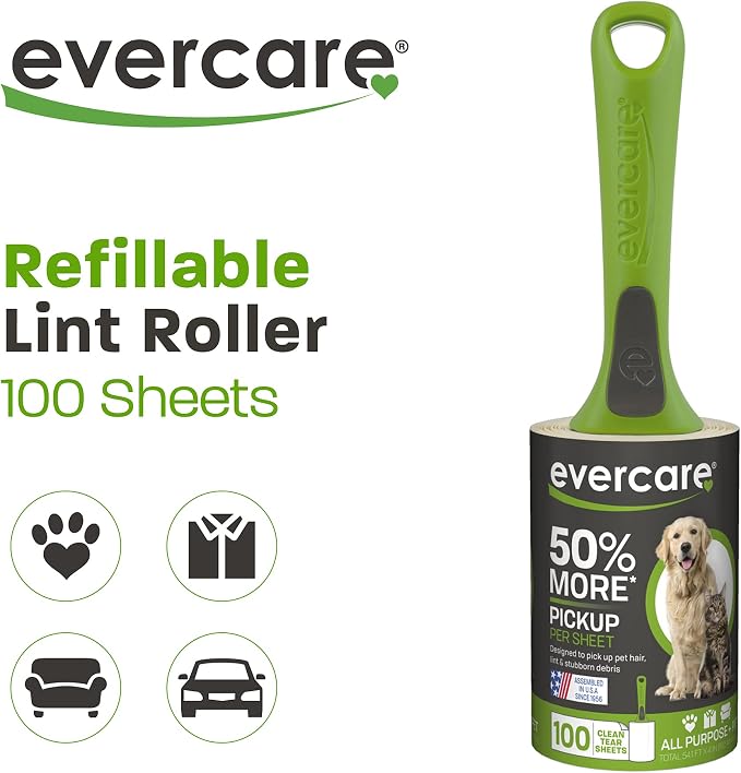 Evercare All Purpose Pet Hair Lint Roller, 100 Sheets – Reusable Sticky Roller - Image 3