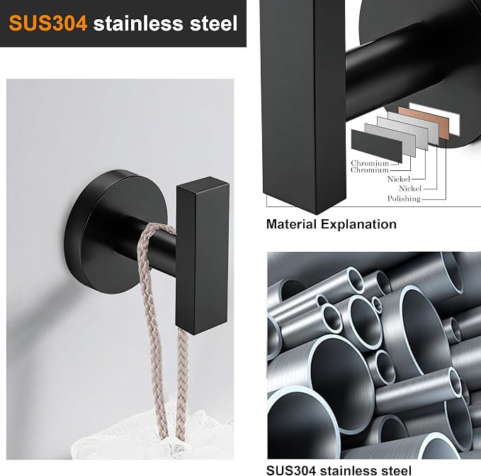 Nolimas Towel Hooks for Bathrooms, Matte Black Towel Hook for Kitchen Bathroom - Image 4