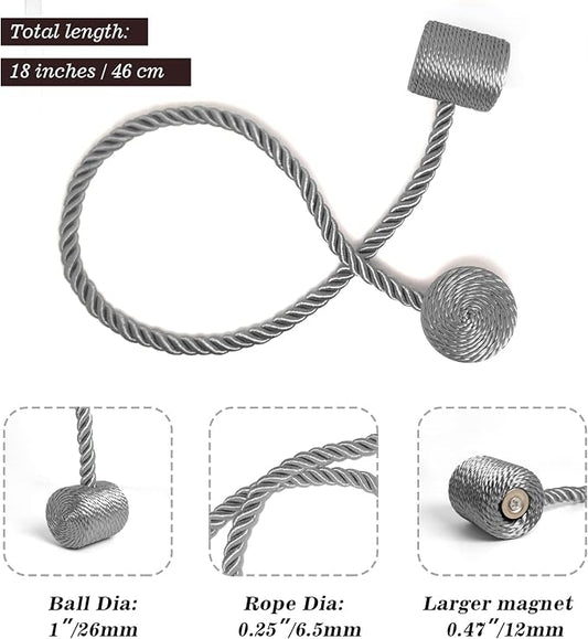 Hion Magnetic Curtain Tiebacks Grey 4 Pack, Curtain Tiebacks Buckles Holdbacks - Image 2