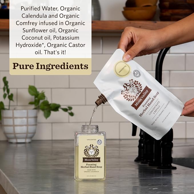 Moon Valley Foaming Hand Soap Refill Pouch, Two-Pack Unscented Soap, Vegan and - Image 3