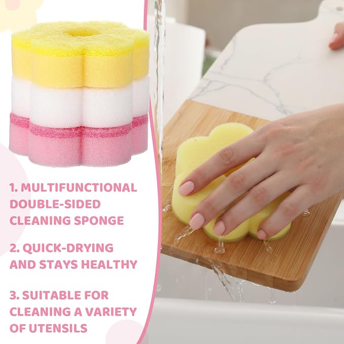 Tioncy 12 Pack Pink Flowers Sponges Bulk Spring Kitchen Decor Dual Sided - Image 7