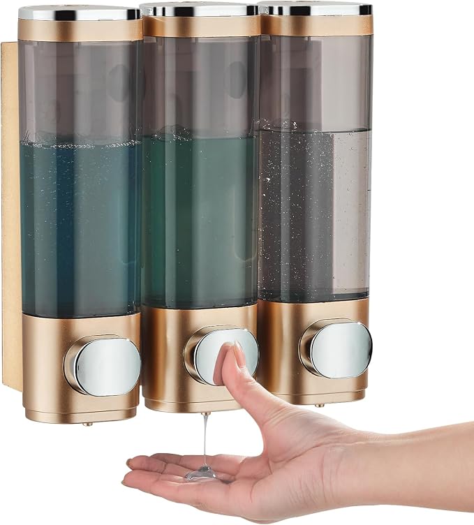 pollock Shampoo Conditioner Dispenser Shower Soap Dispenser 3 Chamber No Drill by POLLOCKDirect
