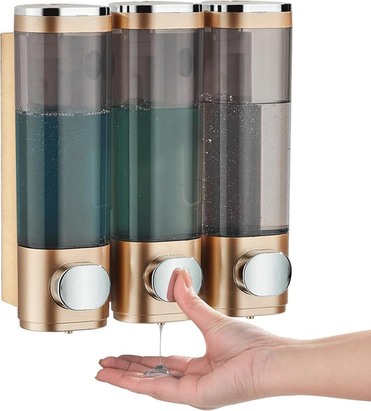 pollock Shampoo Conditioner Dispenser Shower Soap Dispenser 3 Chamber No Drill by POLLOCKDirect