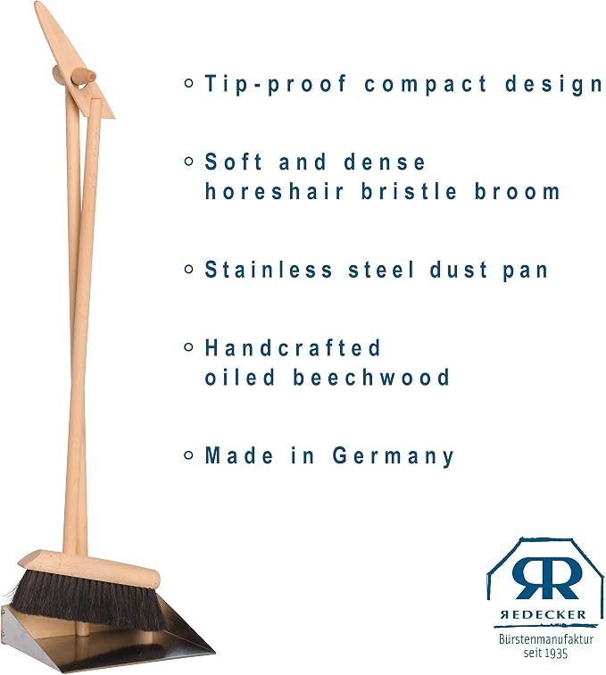 REDECKER Horsehair Broom & Stainless Steel Dust Pan Set - Image 7