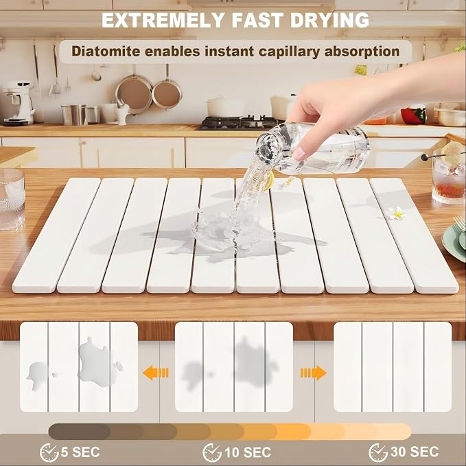 Stone Drying Mat for Kitchen Counter, Large Foldable Stone Dish Drying Mat - Image 3