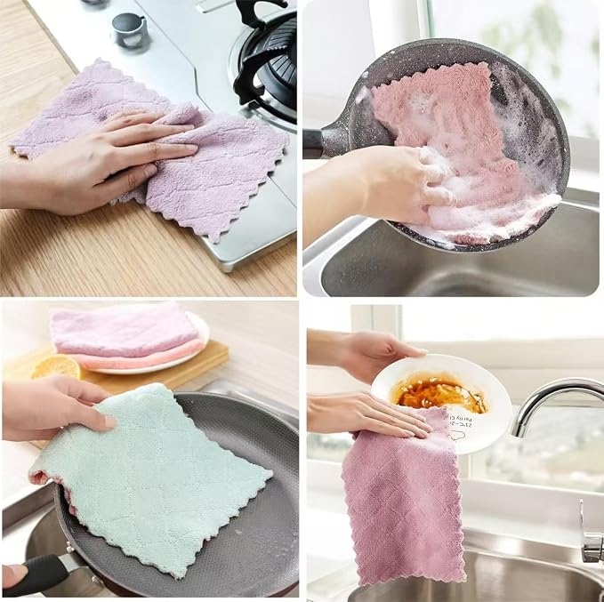 24 Pack Kitchen Dish Cloths Dish Towels, Super Soft and Absorbent Coral Fleece - Image 3