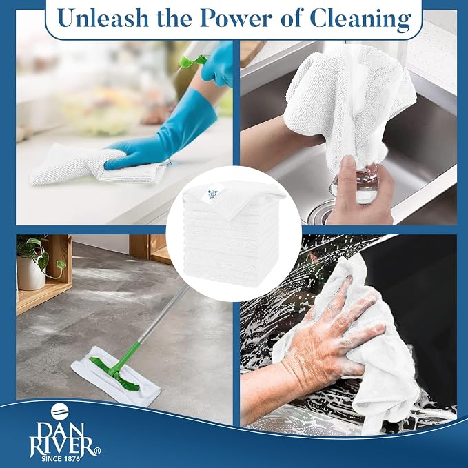 DAN RIVER 12-Pack White Microfiber Towels – Ultra Absorbent, Lint-Free & - Image 7