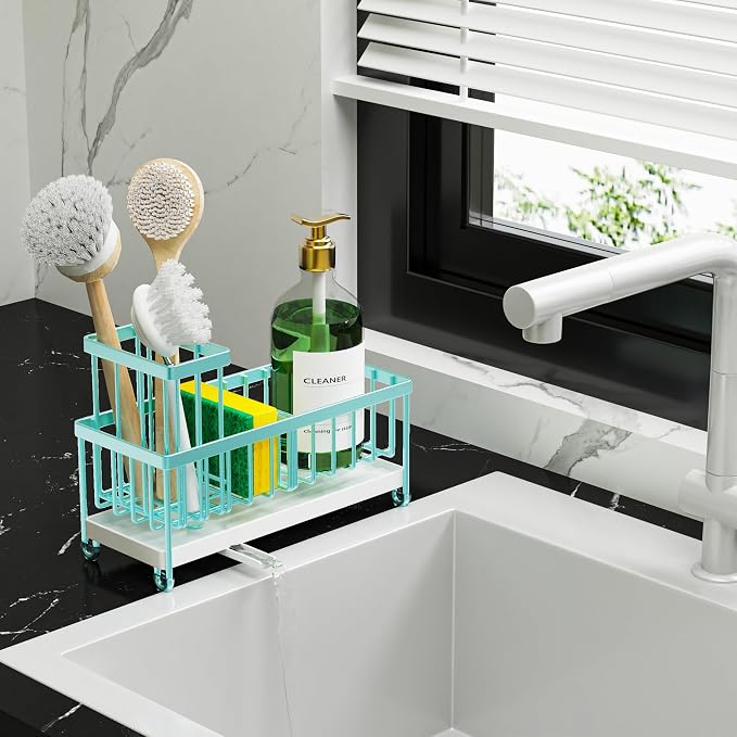 Cisily Turquoise Sponge Holder for Kitchen Sink, Sink Caddy Organizer - Image 6