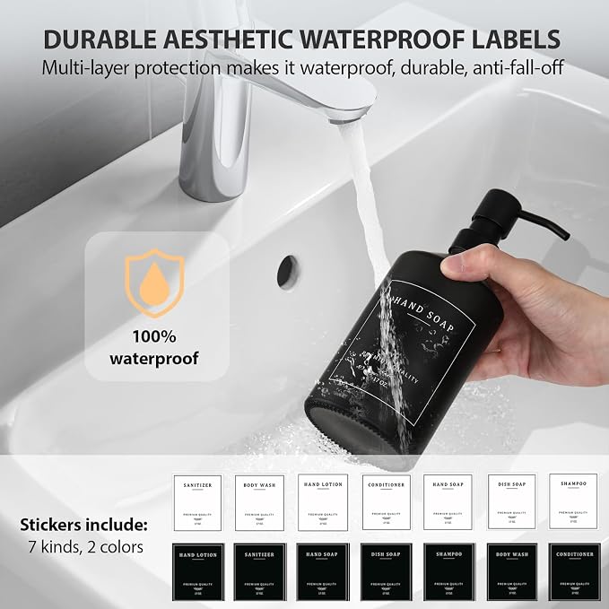Matte Black Soap Dispenser Set, 17 OZ Hand and Dish Soap Dispenser Set - Image 4