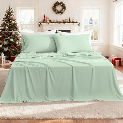 Breathable Cooling Full Sheet Set - Hotel Luxury 4 Piece Deep Pocket Sheets for Full Size Bed, Fits 16" Mattress, Easy Care Wrinkle Free Bedding Sheet and Pillowcase Set, Sage Green