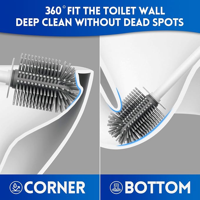 Toilet Brush and Holder Set, Silicone Toilet Bowl Brush, Bathroom Accessories - Image 3