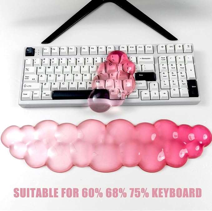 Ergonomic Cloud Silicone Gel Keyboard and Mouse Wrist Rest Set – Clear Wrist - Image 3