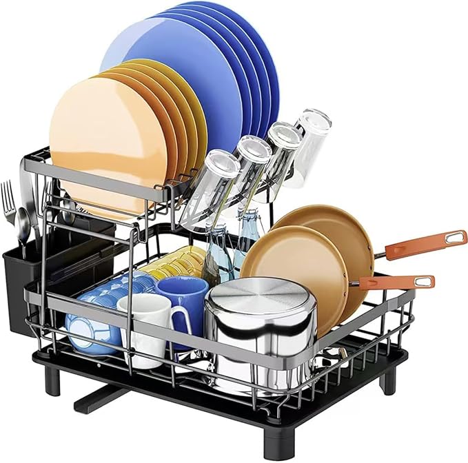 Dish Drying Rack, Space Saving & Durable, Rust-Proof Large 2 Tier Stainless by DMTXCRP