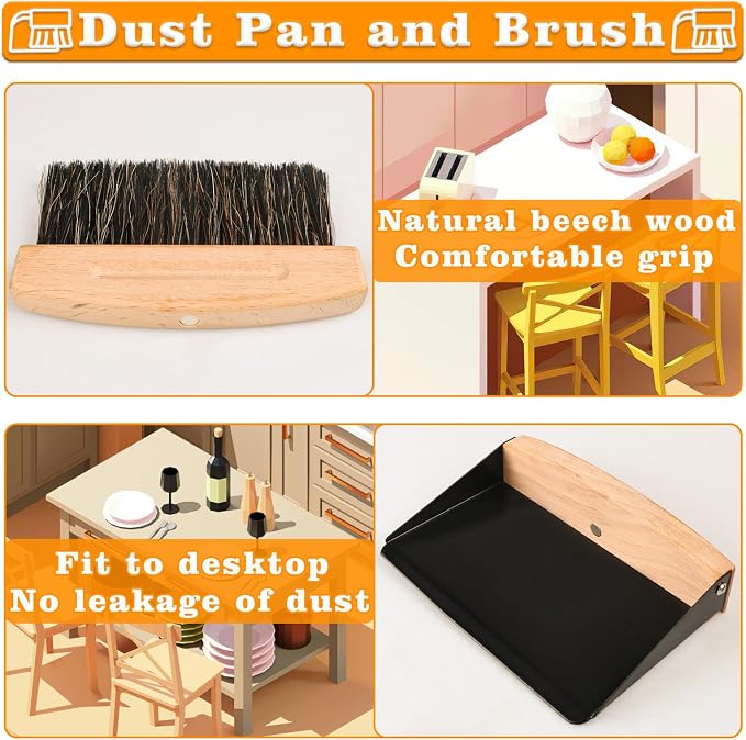 Small Dust Pan and Brush Set, Mini Hand Broom and Dustpan Set, Wooden Crumb - Image 3