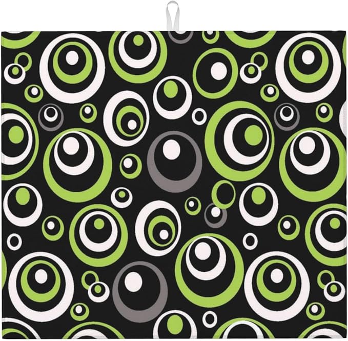 Green Black Gray Geometric Circle Dish Drying Mat by Unknown