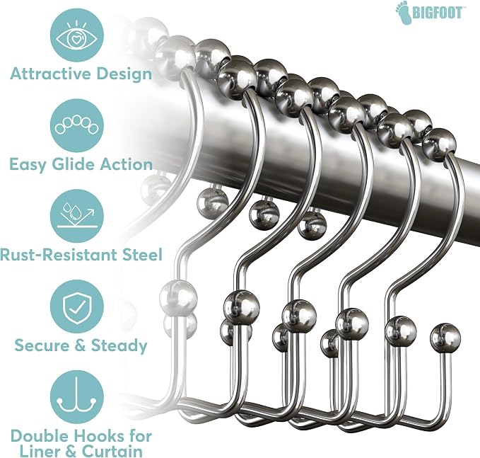 BigFoot Shower Curtain Hooks, Stainless Steel, Rust Resistant, Easy - Image 4