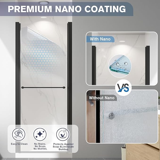 Frameless Pivot Shower Door 36"-38" W x 72" H, Swing Shower Glass Doors - Image 2