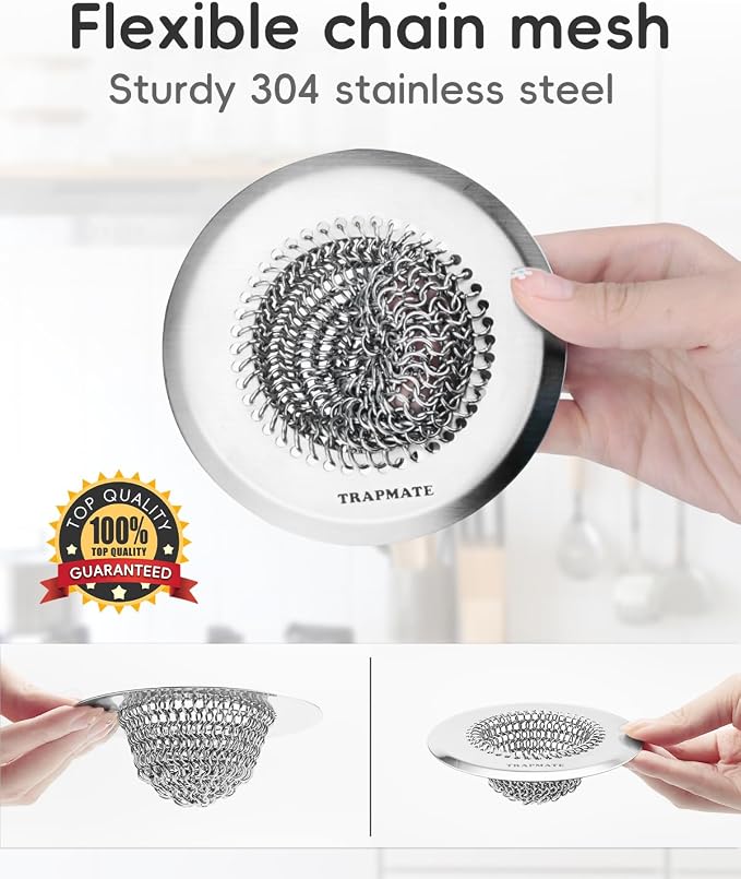 TRAPMATE 2 Pcs Kitchen Sink Drain Strainer, Stainless Steel Sink Strainer Basket - Image 7