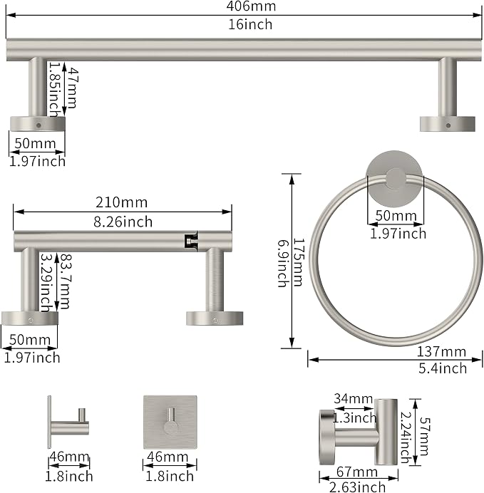 6 PCS Bathroom Hardware Set, Including 16" Hand Towel Bar, Toilet Paper Holder - Image 6