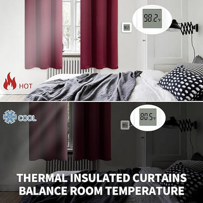 BGment Burgundy Blackout Curtains for Kitchen Cafe Window - Short Window Drapes Thermal Insulated Privacy Blinds for Rv Bathroom, 34 x 45 Inch, 2 Panels