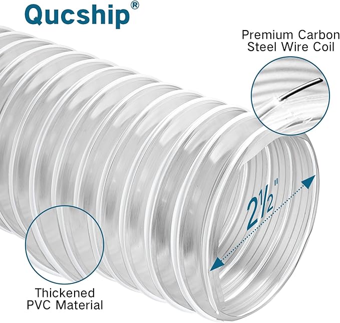 Heavy PVC Dust Collection Hose 2.5" x 5', Flexible Clear PVC Fume Collection - Image 2