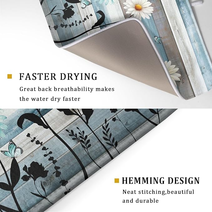 Blue White Daisy Floral Dish Drying Mat - Image 3
