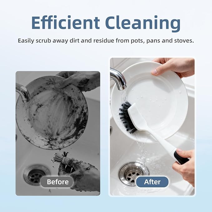Dish Scrub Brush, 2 Pack Stiff Bristles Cleaning Scrubber Brushes - Image 4