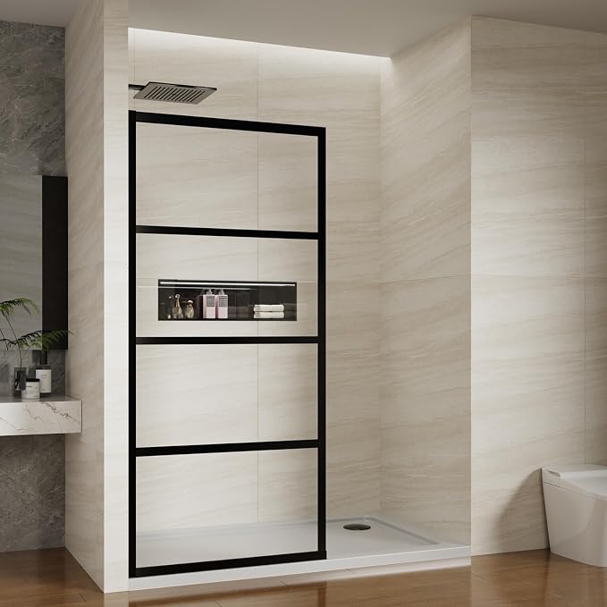 Shower Screen 36" x 76" Half Frameless Shower Wall Panel, Tempered Glass 3/8 by ViivppaiShowerDoors