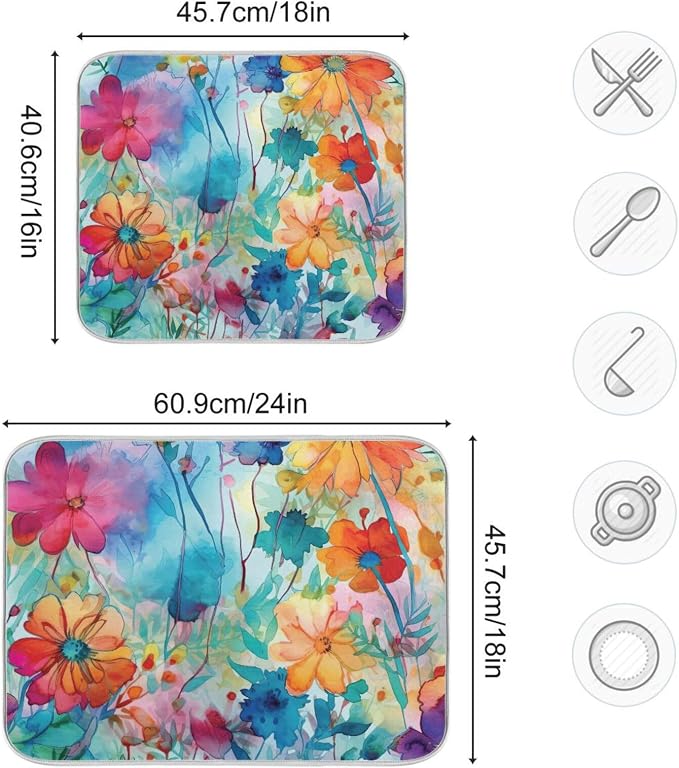 Colorful Beautiful Flowers Dish Drying Mat - Image 5