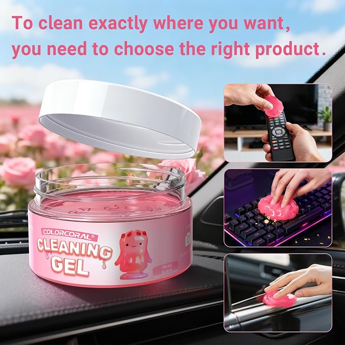 ColorCoral 2 Pack Car Cleaning Gel Reusable Auto Slime Cleaner, Rose Scent Dust - Image 3