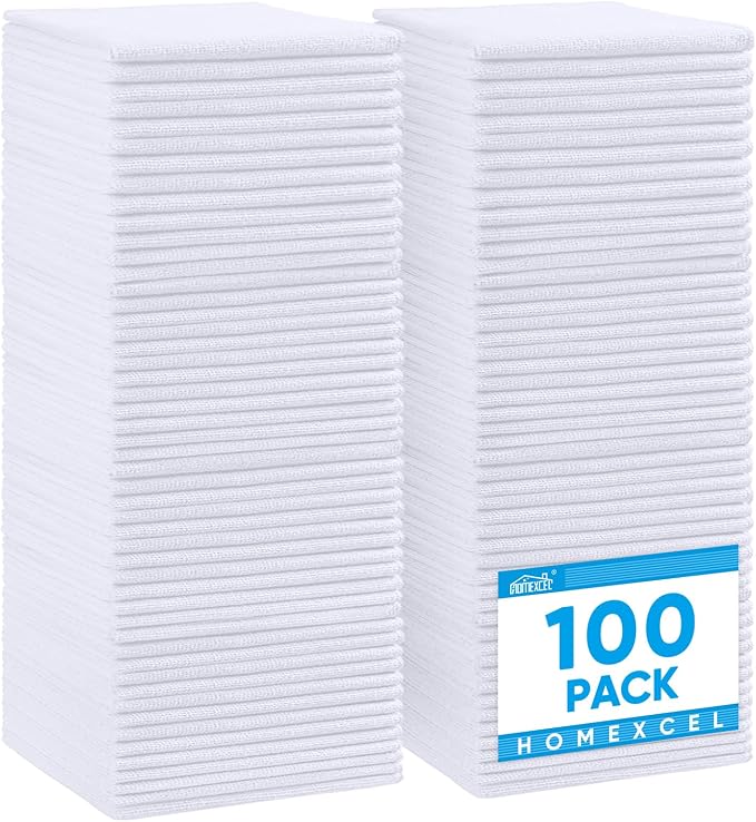 HOMEXCEL White Microfiber Cleaning Cloth, 100 Pack Cleaning Towels by HOMEXCEL