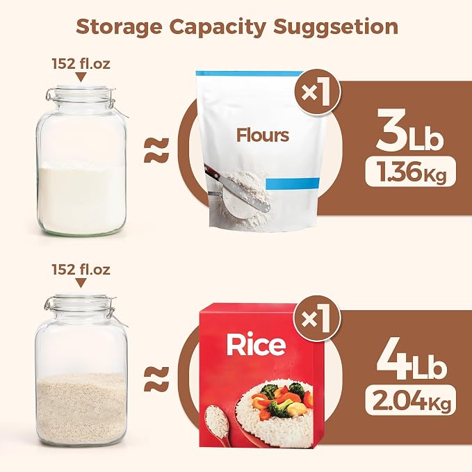 ComSaf Rice Container 152oz, Flour Sugar Storage Containers, Glass Jars - Image 3