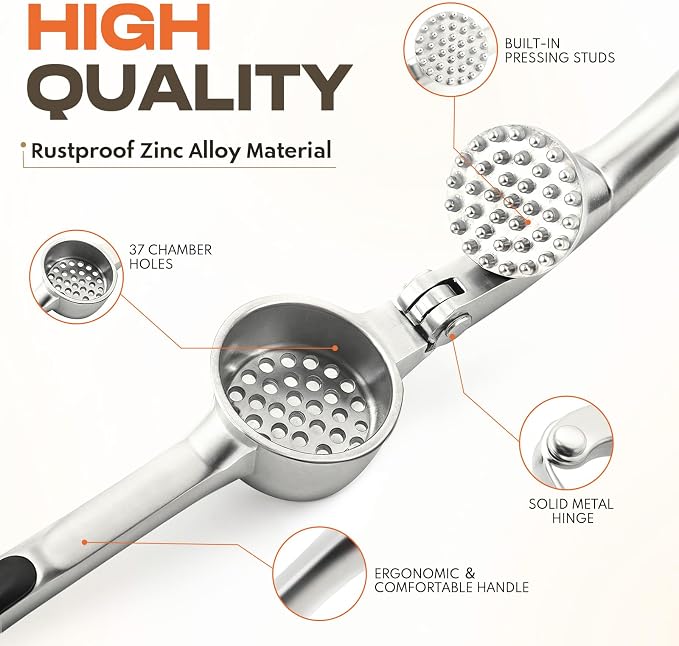 Kitchen Garlic Press, Rust Proof & Dishwasher Safe Garlic Mincer, Durable - Image 3