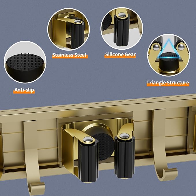 reliahom Broom Holder Wall Mount, 4 Racks - Image 3