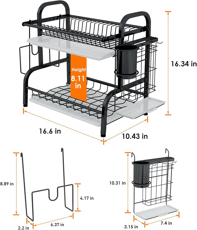 LEGUANG 2-Tier Stainless Steel Dish Drying Rack, Space-Saving Kitchen Organizer - Image 5