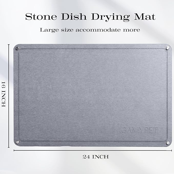 Stone Dish Drying Mat 24"×16" Large Diatomaceous Earth Dishes Quick Dry Pad - Image 2