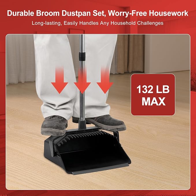3-Pack Broom with Dustpan Combo Set, Commercial Broom and Dustpan Set, Dust Pan - Image 2