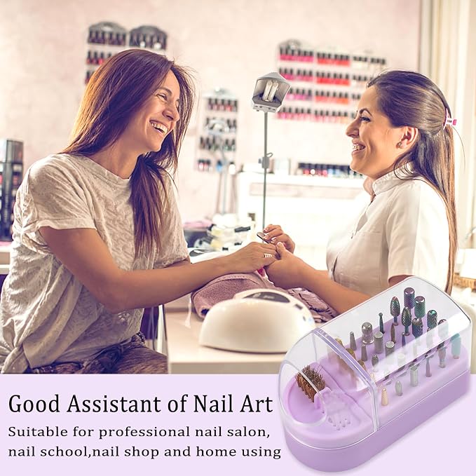 Nail Drill Bits Holder 2 in 1 Nail Drill Bits Cleaning Brush Case, 30 Holes - Image 7