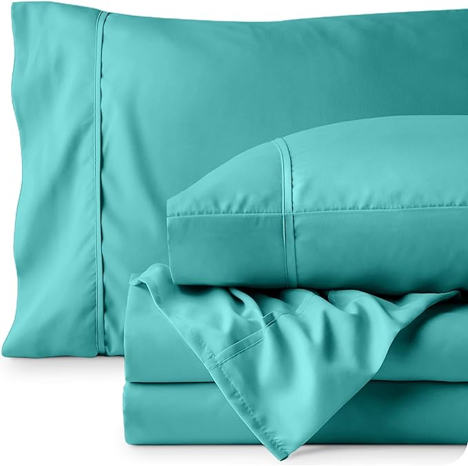 Bare Home Full XL Sheet Set - Luxury 1800 Ultra-Soft Microfiber Full Extra Long Bed Sheets - Double Brushed - Deep Pockets - Easy Fit - 4 Piece Set - Bedding Sheets & Pillowcases (Full XL, Turquoise)