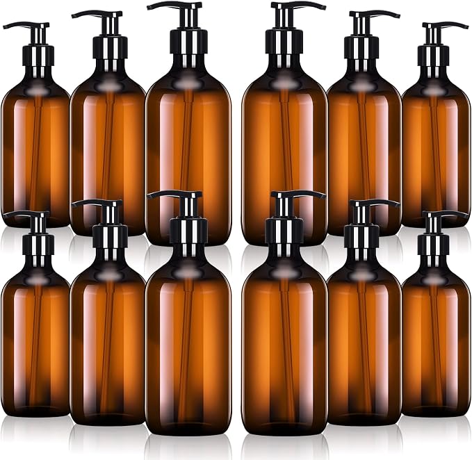 Tessco for you 12 Pack Amber Soap Dispenser Empty Plastic Pump Bottles by Tessco