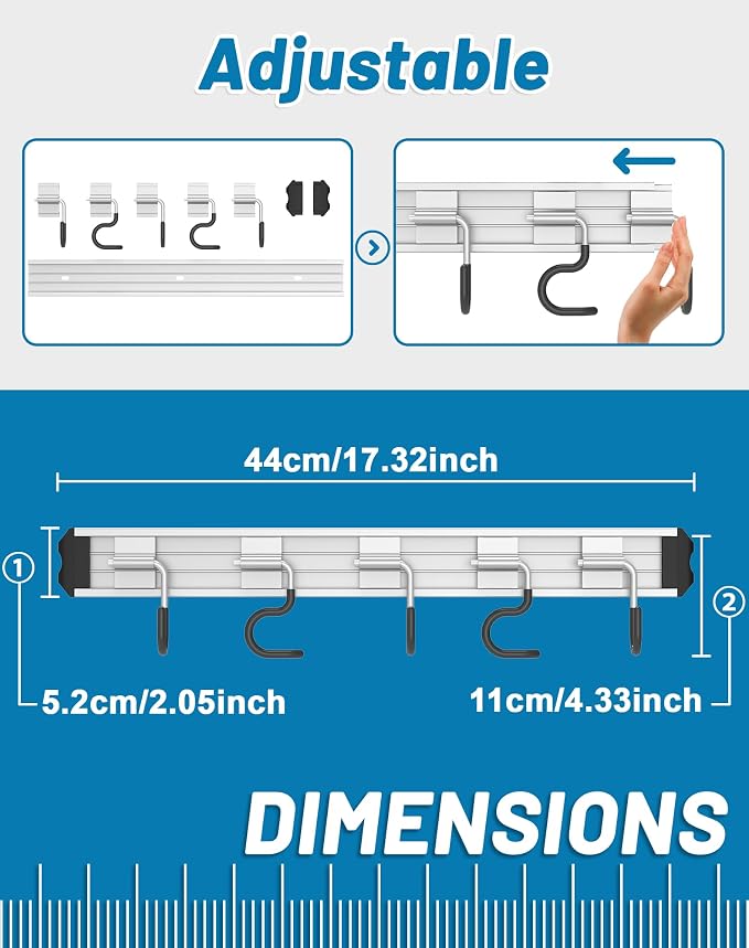 Mop and Broom Holder Wall Mount Garden Tool Rack Organizer, Modern Style - Image 2