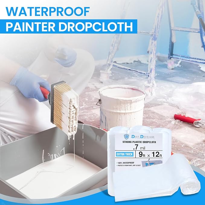 Dirt Defence Plastic Drop Cloth, 9x12 Ft Plastic Sheeting - Image 4